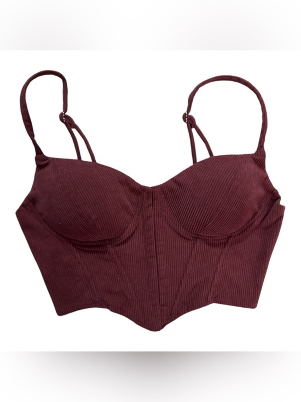 Women’s Ribbed Bustier Crop Top Burgundy Milkmaid Corduroy Corset Ribbed Blouse